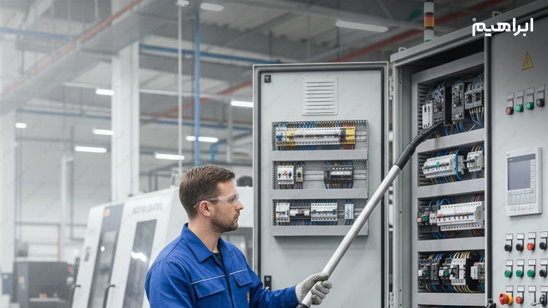 جاروبرقی صنعتی در نظافت تابلو برق 