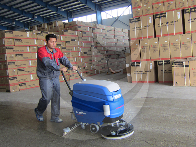 floor cleaning warehouse with scrubber